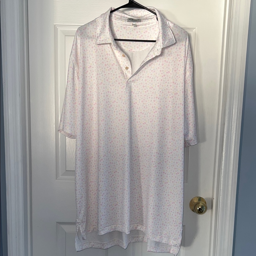 Peter Millar White Polo with Subtle Pattern